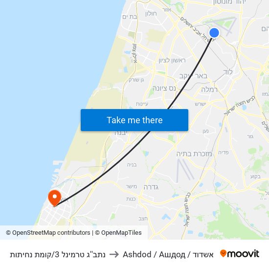 נתב''ג טרמינל 3/קומת נחיתות to Ashdod / Ашдод / אשדוד map