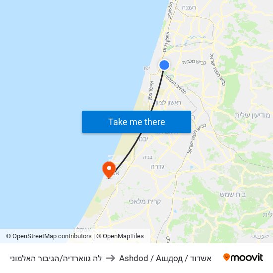 לה גווארדיה/הגיבור האלמוני to Ashdod / Ашдод / אשדוד map