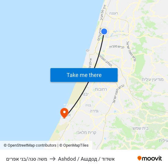 משה סנה/בני אפרים to Ashdod / Ашдод / אשדוד map