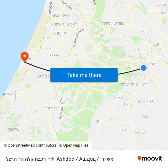 רכבת קלה הר הרצל to Ashdod / Ашдод / אשדוד map
