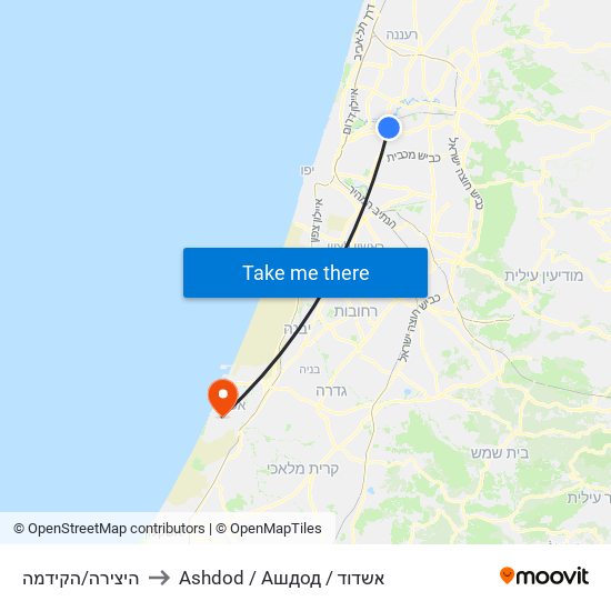 היצירה/הקידמה to Ashdod / Ашдод / אשדוד map