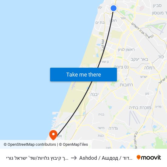 דרך קיבוץ גלויות/שד' ישראל גורי to Ashdod / Ашдод / אשדוד map