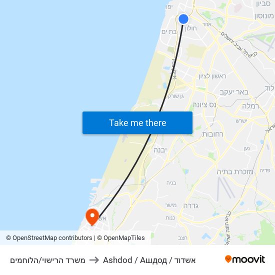 משרד הרישוי/הלוחמים to Ashdod / Ашдод / אשדוד map