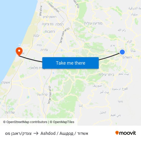 צונדק/ראובן מס to Ashdod / Ашдод / אשדוד map