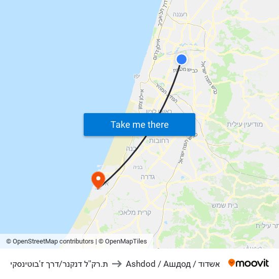 ת.רק''ל דנקנר/דרך ז'בוטינסקי to Ashdod / Ашдод / אשדוד map