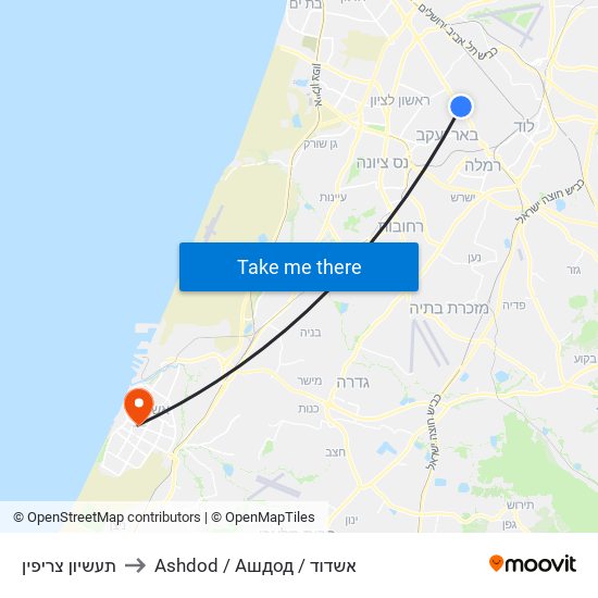 תעשיון צריפין to Ashdod / Ашдод / אשדוד map