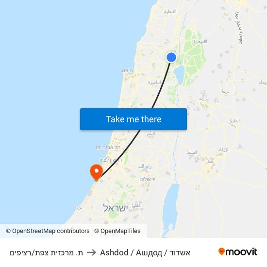 ת. מרכזית צפת/רציפים to Ashdod / Ашдод / אשדוד map