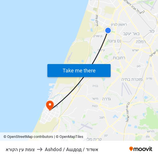 צומת עין הקורא to Ashdod / Ашдод / אשדוד map