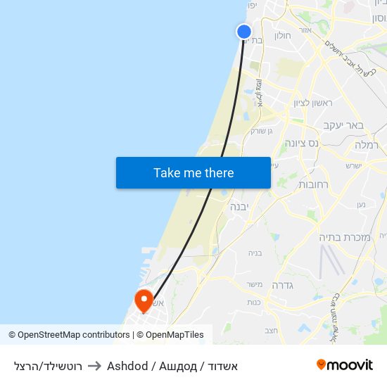 רוטשילד/הרצל to Ashdod / Ашдод / אשדוד map