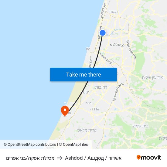 מכללת אפקה/בני אפרים to Ashdod / Ашдод / אשדוד map