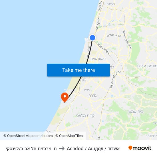 ת. מרכזית תל אביב/לוינסקי to Ashdod / Ашдод / אשדוד map