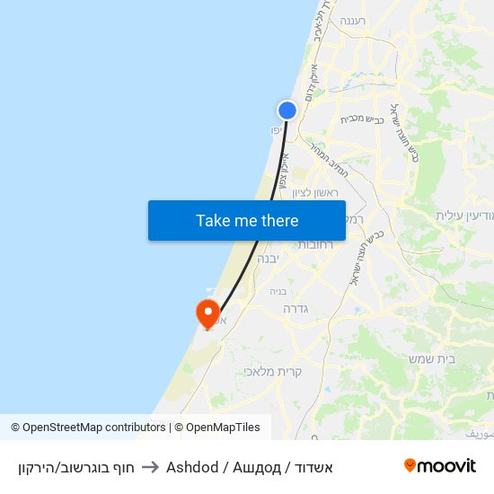 חוף בוגרשוב/הירקון to Ashdod / Ашдод / אשדוד map