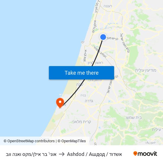 אוני' בר אילן/מקס ואנה ווב to Ashdod / Ашдод / אשדוד map