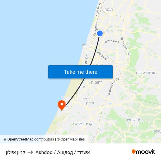 קניון איילון to Ashdod / Ашдод / אשדוד map