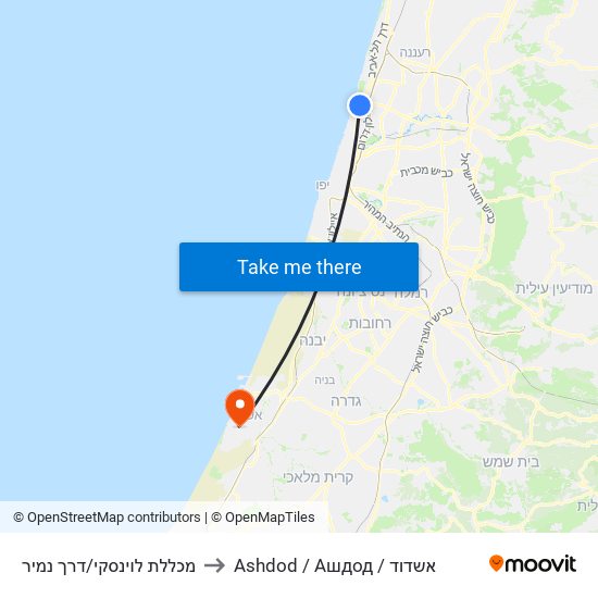 מכללת לוינסקי/דרך נמיר to Ashdod / Ашдод / אשדוד map