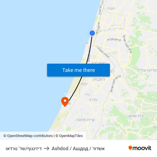 דיזינגוף/שד' נורדאו to Ashdod / Ашдод / אשדוד map