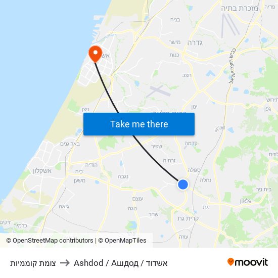 צומת קוממיות to Ashdod / Ашдод / אשדוד map
