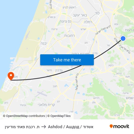 ת. רכבת פאתי מודיעין to Ashdod / Ашдод / אשדוד map