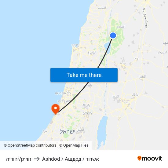 זוויתן/יהודיה to Ashdod / Ашдод / אשדוד map