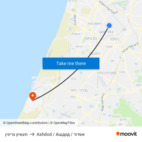 תעשיון צריפין to Ashdod / Ашдод / אשדוד map