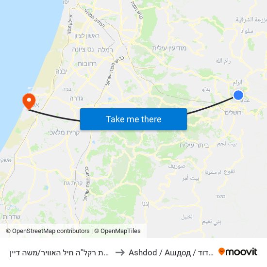 תחנת רקל''ה חיל האוויר/משה דיין to Ashdod / Ашдод / אשדוד map