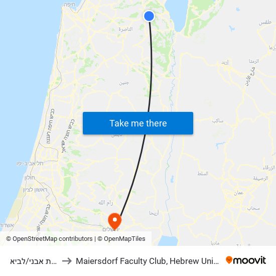 צומת גבעת אבני/לביא to Maiersdorf  Faculty Club,  Hebrew University,  Mount Scopus map