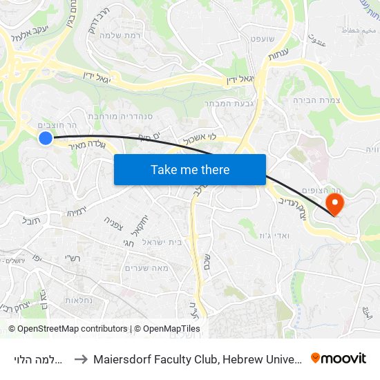 גולדה/שלמה הלוי to Maiersdorf  Faculty Club,  Hebrew University,  Mount Scopus map