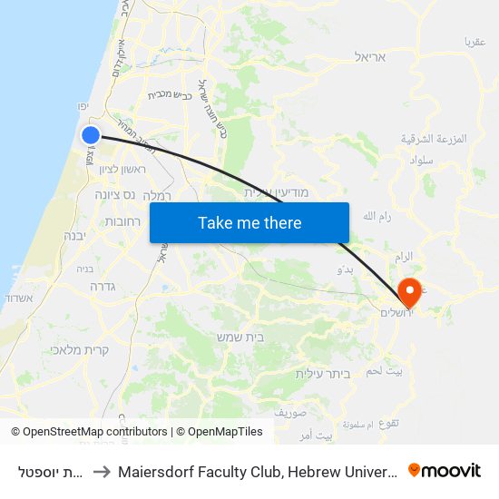 ת. רכבת יוספטל to Maiersdorf  Faculty Club,  Hebrew University,  Mount Scopus map