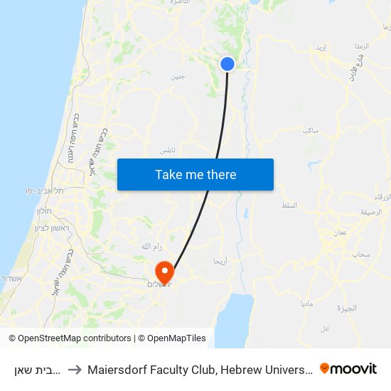 רכבת בית שאן to Maiersdorf  Faculty Club,  Hebrew University,  Mount Scopus map