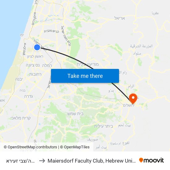 דרך השבעה/צבי זעירא to Maiersdorf  Faculty Club,  Hebrew University,  Mount Scopus map