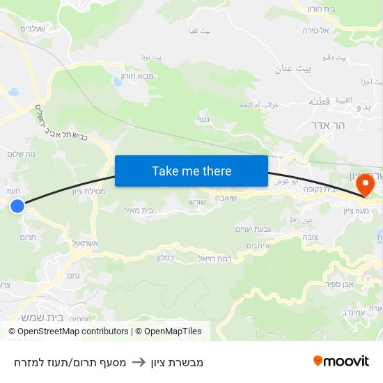 מסעף תרום/תעוז למזרח to מבשרת ציון map