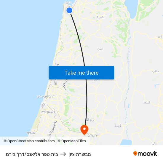 בית ספר אליאנס/דרך בירם to מבשרת ציון map