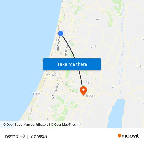 מדרשה to מבשרת ציון map