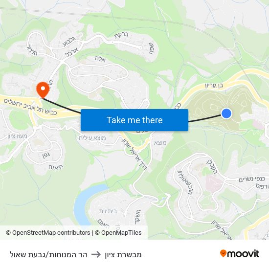 הר המנוחות/גבעת שאול to מבשרת ציון map