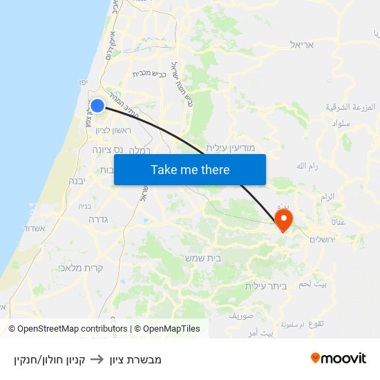 קניון חולון/חנקין to מבשרת ציון map