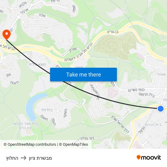 החלוץ to מבשרת ציון map