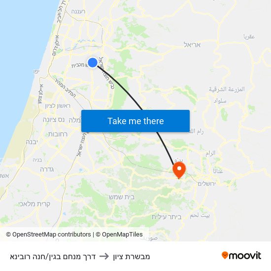 דרך מנחם בגין/חנה רובינא to מבשרת ציון map