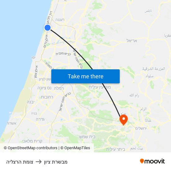 צומת הרצליה to מבשרת ציון map