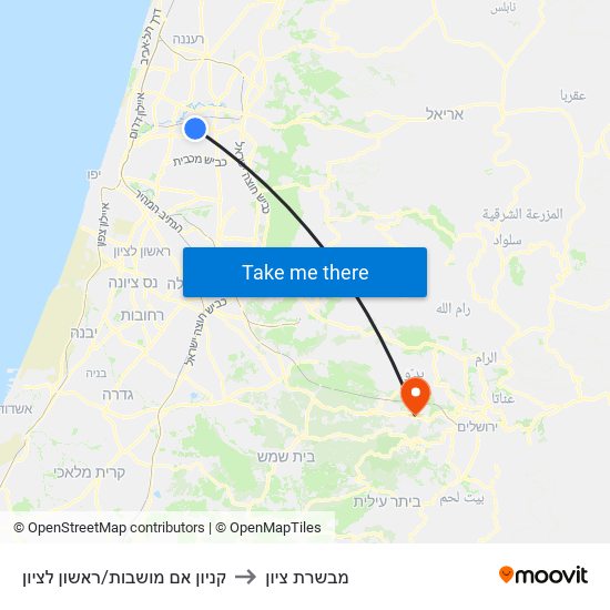 קניון אם מושבות/ראשון לציון to מבשרת ציון map