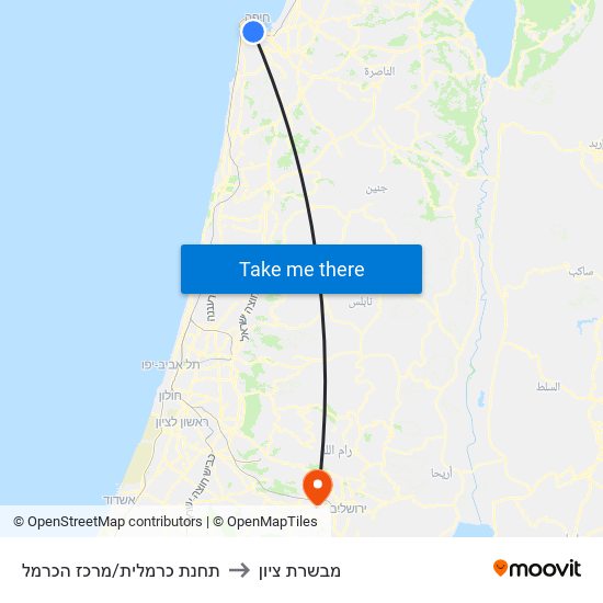 תחנת כרמלית/מרכז הכרמל to מבשרת ציון map