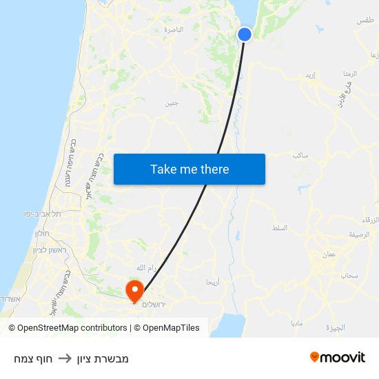 חוף צמח to מבשרת ציון map