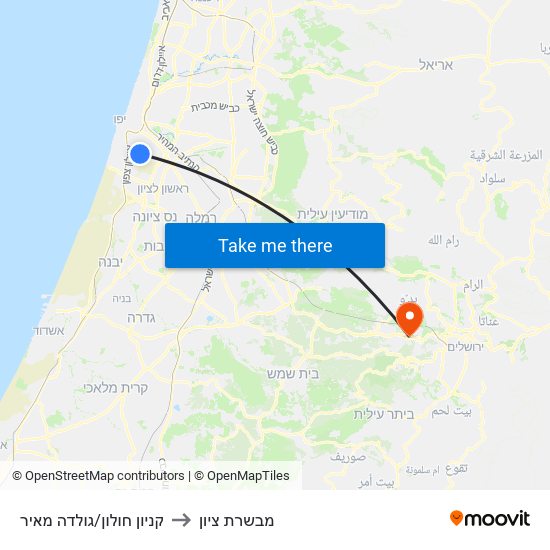 קניון חולון/גולדה מאיר to מבשרת ציון map