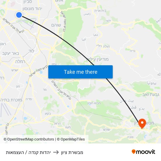 יהדות קנדה / העצמאות to מבשרת ציון map