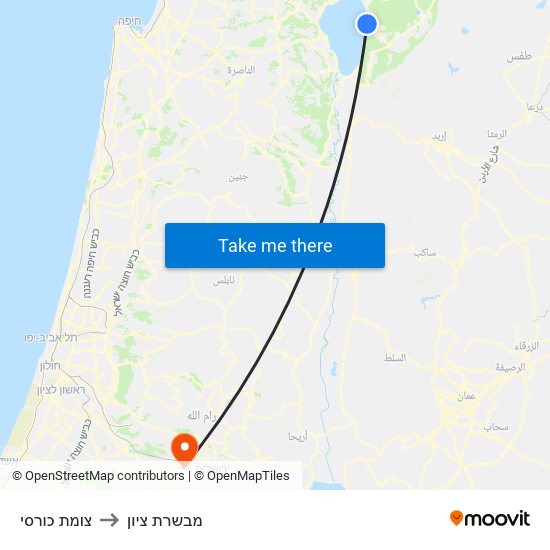 צומת כורסי to מבשרת ציון map