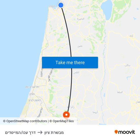 דרך עכו/המייסדים to מבשרת ציון map