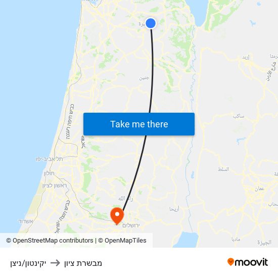 יקינטון/ניצן to מבשרת ציון map