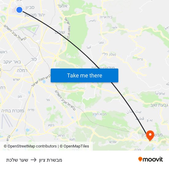 שער שלכת to מבשרת ציון map