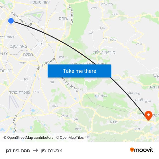 צומת בית דגן to מבשרת ציון map