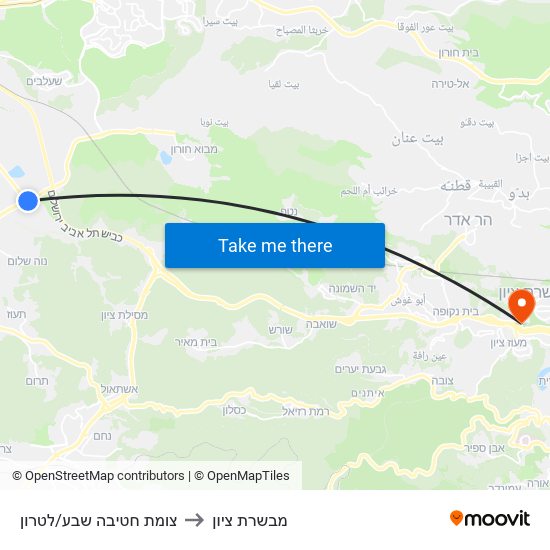 צומת חטיבה שבע/לטרון to מבשרת ציון map