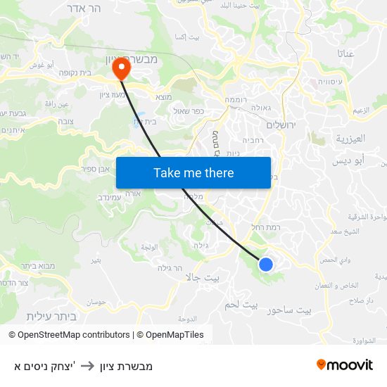 יצחק ניסים א' to מבשרת ציון map